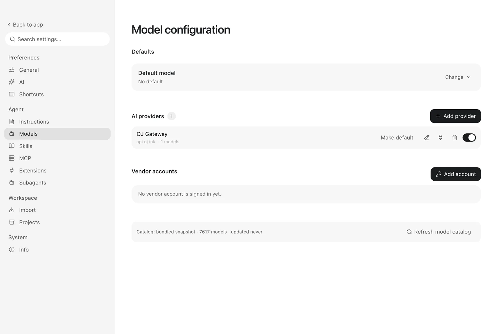 Model configuration provider defaults